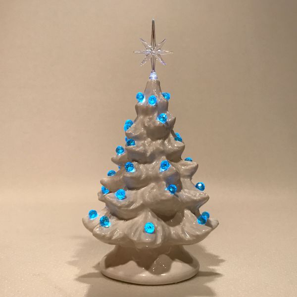 White Ceramic Tree w/ Blue Lights