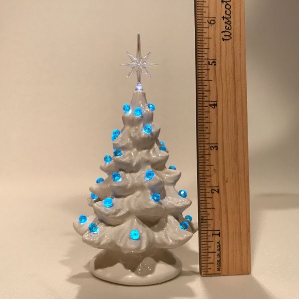 White Ceramic Tree w/ Blue Lights