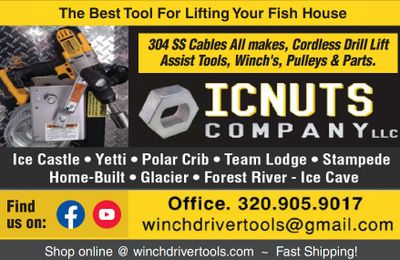 ICNuts Company LLC Cordless drill winch system for fish houses.