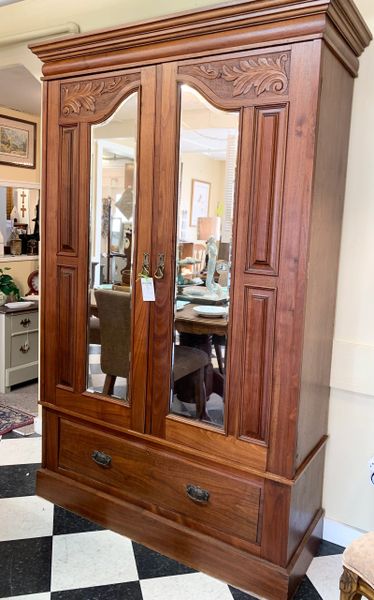 Mahogany w/Cherry Accents English Armoire | Red Rooster Antique Mall