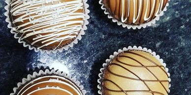 Hot Cocoa Bombs made in Calgary and filled with Hot Chocolate flavors Salted Caramel, Traditional wi