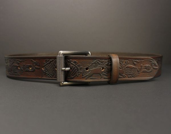 BI334 BROWN DEER - 100% HORSE HIDE FULL-GRAIN LEATHER BELT | Black Iron ...