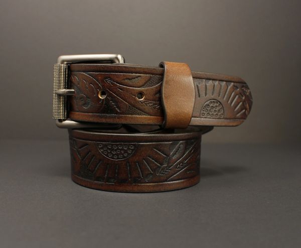 BI391 BROWN- 100% HORSE HIDE FULL-GRAIN LEATHER BELT | Black Iron Canada