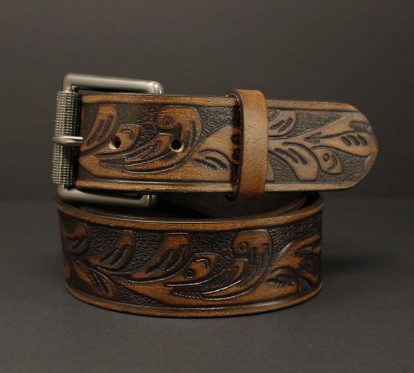 BI390 BROWN - 100% HORSE HIDE FULL-GRAIN LEATHER BELT | Black Iron Canada