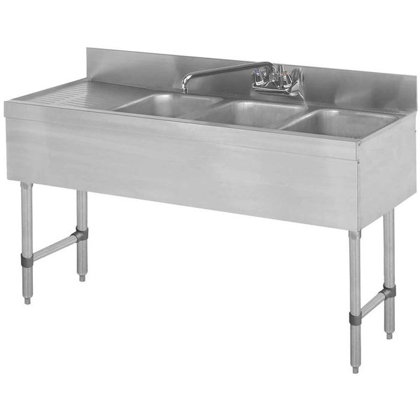 3 Compartment Bar Sink with Left Drainboard 60" Model