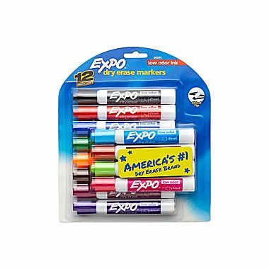 Expo® Low Odor Chisel Tip Dry-Erase Markers, Assorted, 12/pk