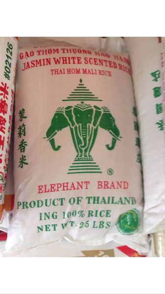 Jasmin White Scent Rice, elephant brand, product of Thailand 25 lbs