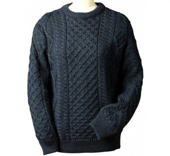 Sweater - Fisherman Knit - Wool - Crew Neck - Black Watch - Medium