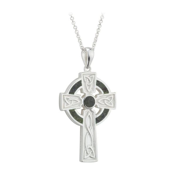 Necklace - Celtic Cross with Connemara Marble - Sterling - Solvar #S