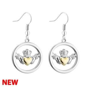 Earrings - Claddagh in Circle - Two Tone - Solvar #S33788