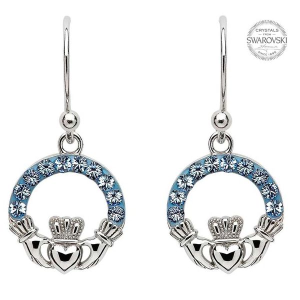 Earrings - Claddagh Drop - Light Sapphire Swarovski Csystals - Sterling - Shanore SW5