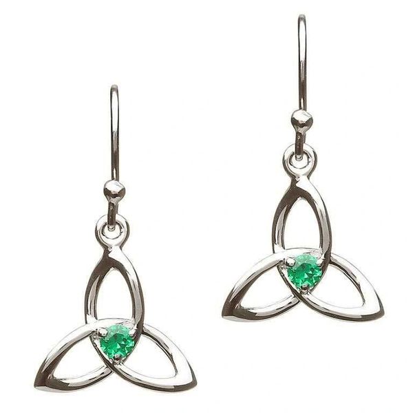 Earrings - Trinity with Green CZ - Sterling - Shanore SE2054GR