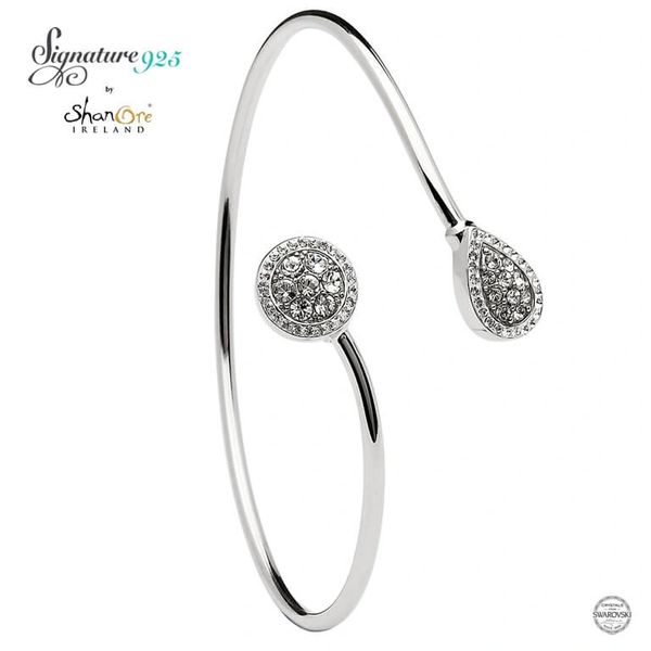 Bangle - Silver - Round Pear Shape Halo With Swarovski Crystal - Shanore ST61