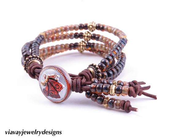 Brown Butterfly Leather Wrap Bohemian Bracelet | Via Vay Jewelry Designs