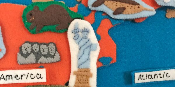 Montessori felt world map with continents and landmarks educational toy