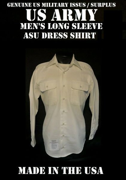 MEN'S 15.5x 34/35 US ARMY ASU SERVICE DRESS BLUE WHITE LONG SLEEVE UNIFORM  SHIRT