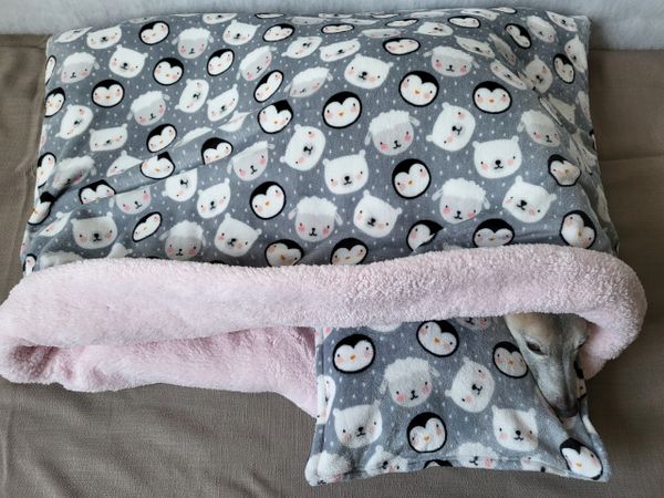 30" x 40" Pre Made Large Arctic Animals with Pink Super Soft Sherpa Snuggle Wrap Dog Bed