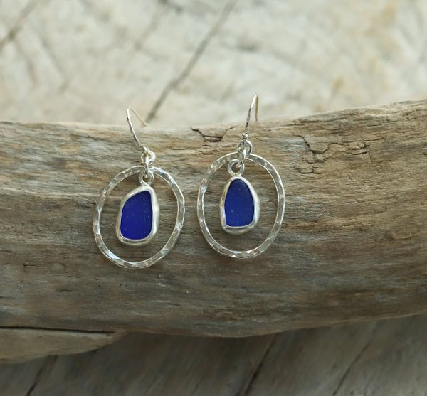 Textured Cobalt Sea Glass Earrings