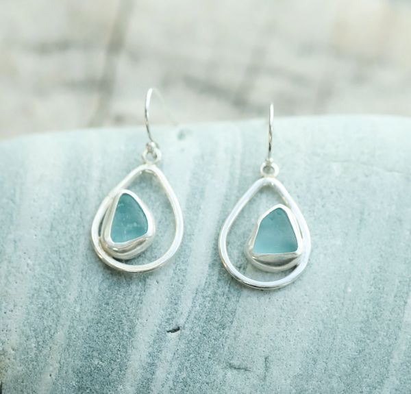 Aqua Sea Glass Teardrops