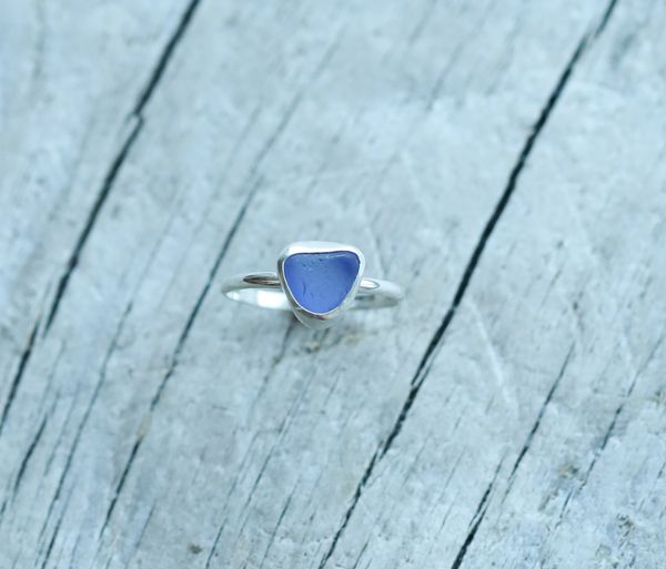 Petite Cornflower Blue Sea Glass Ring