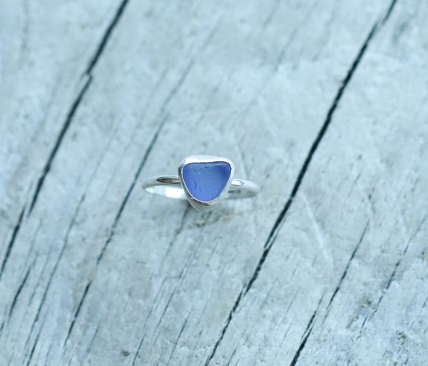 Petite Cornflower Blue Sea Glass Ring
