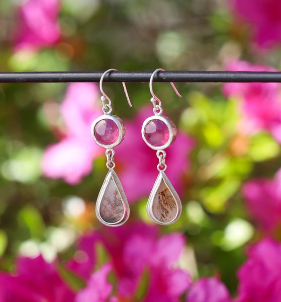 Ruby and Dendritic Agate Earrings