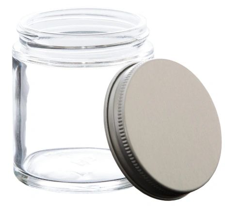 Glass Jar Straight Side with Silver Aluminum Lid 4 oz Ontario Canada