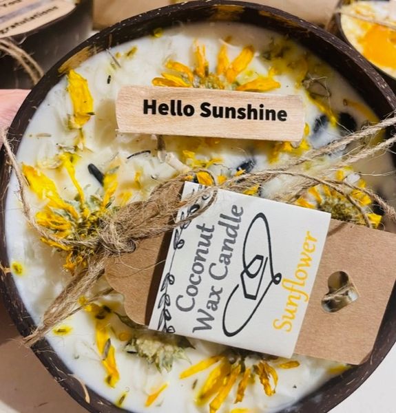 Sunflower Coconut Bowl Candle with Real Dried Sunflowers Canada