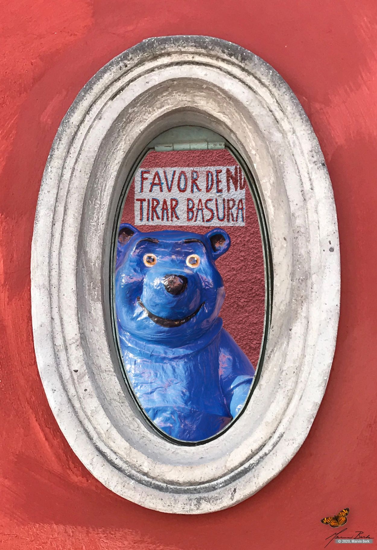 Amusing photomontage by photographer and artist Marvin Berk of Mexican Blue Bear in San Miguel