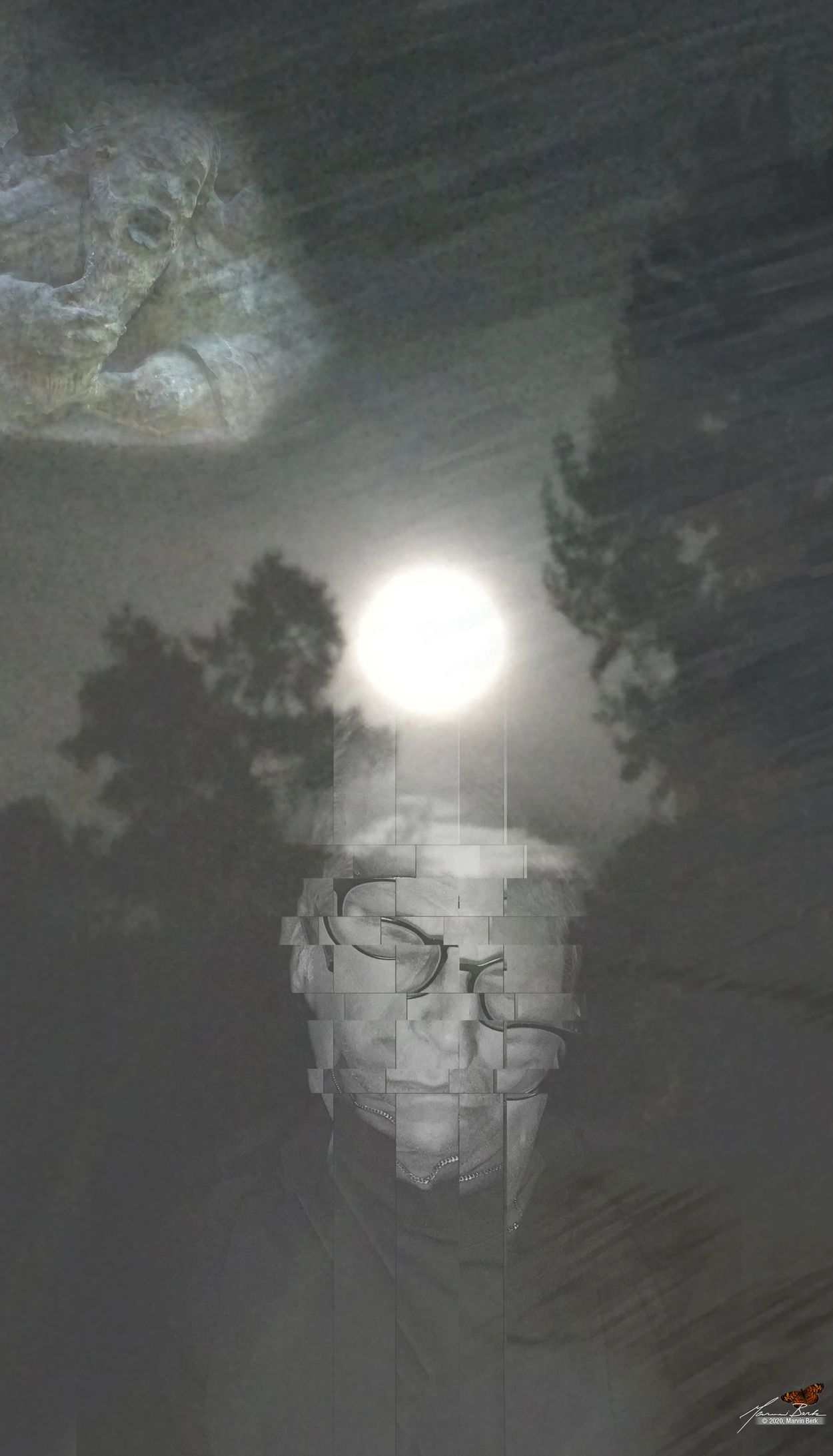 Marvin Berk, self portrait, photomontage moonlight dreams of influence in San Miguel de Allende.