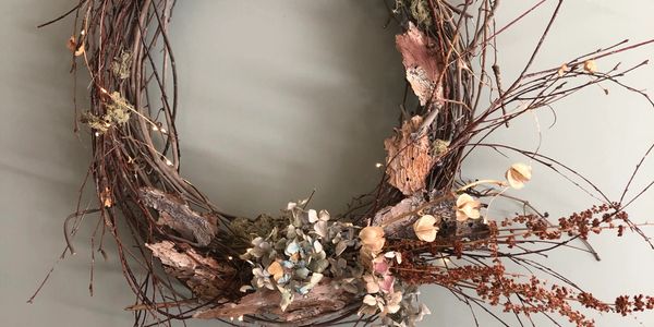 Naturally designed wreaths with dried flowers, grasses. pods and found  treasures. Add fairy lights 