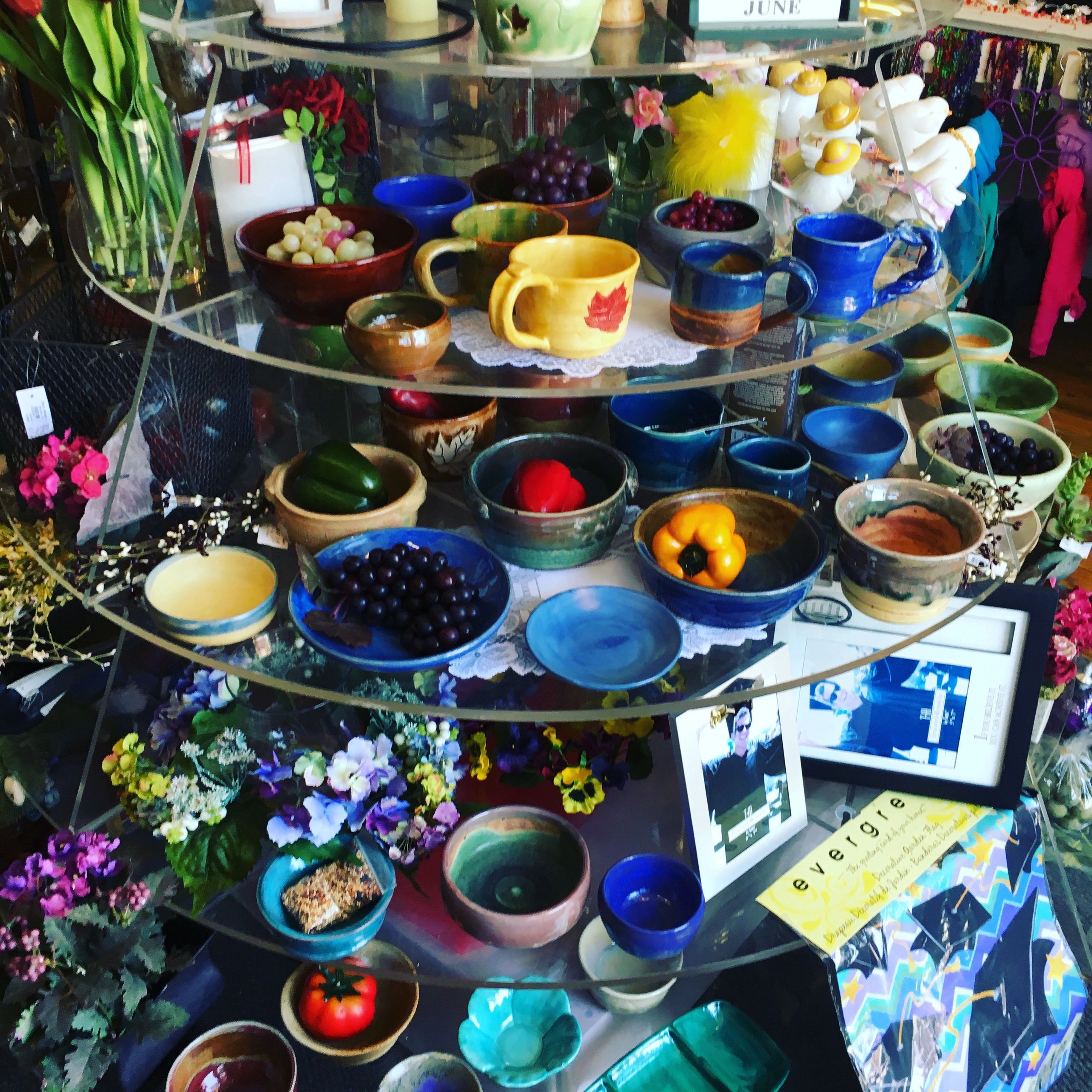 Assorted Pottery bowls, dishes and mugs.
