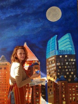 Atlanta Skyline Mural -Fine art, Murals and Faux Finish Painting. Atlanta Artist Pamela Thompson 