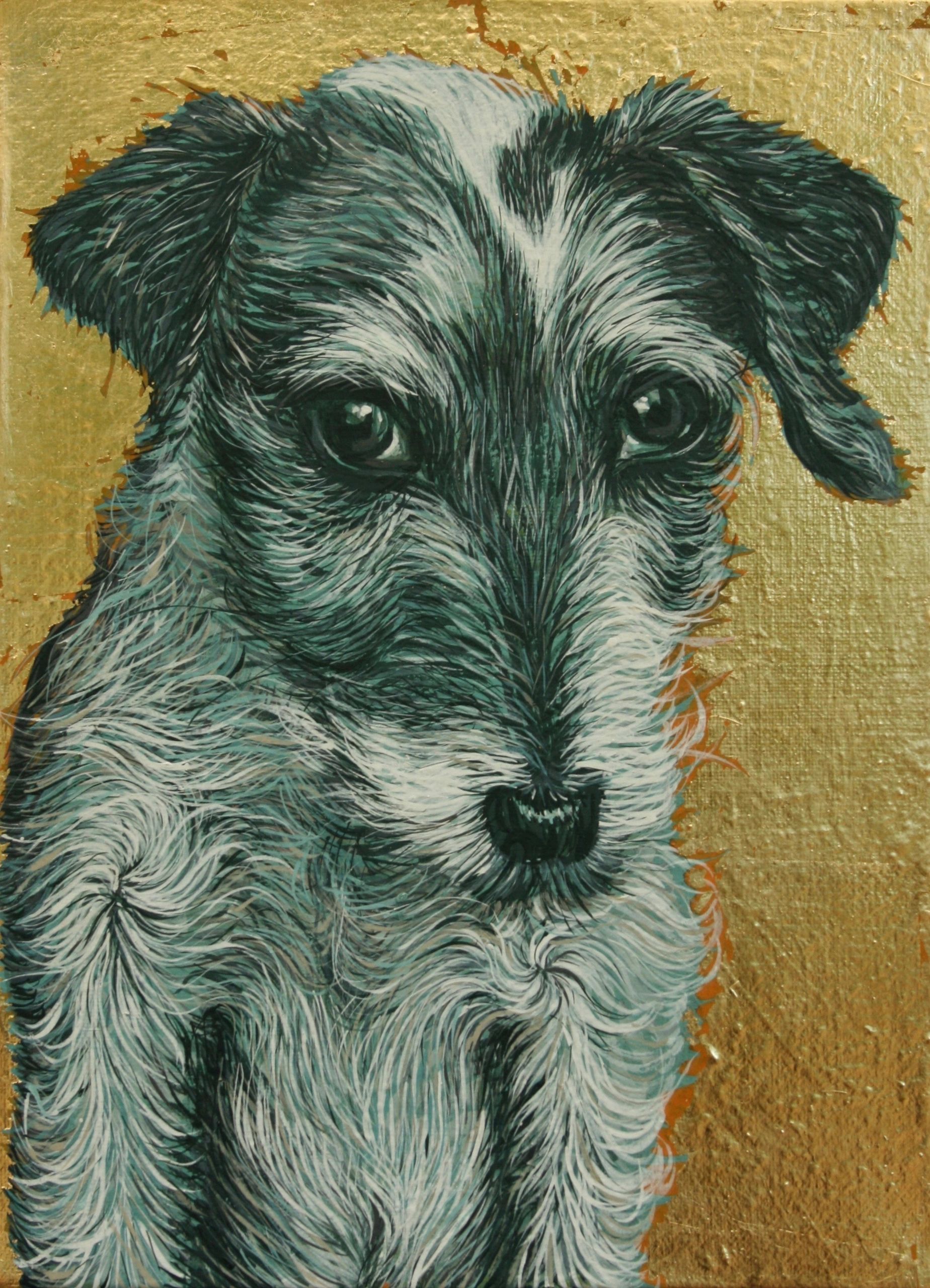Dog Icon, gouache, acrylic & gold leaf on canvas, 25x35 cm, 2014