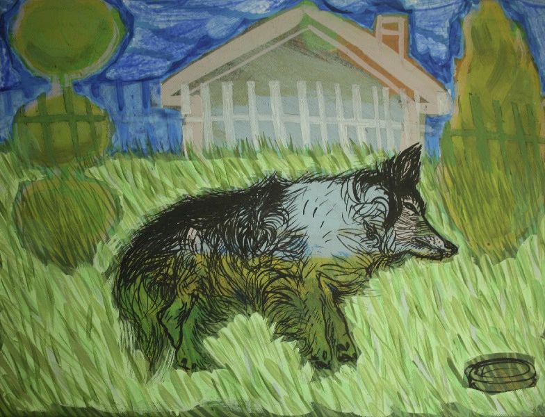 City Dog Dreaming, gouache & acrylic on canvas, 40x50cm, 2015