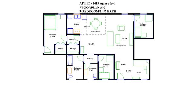 Floorplan for 3 bedroom apartment