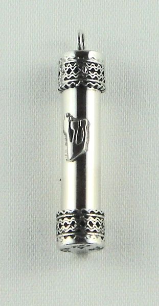 Necklace Mezuzah Round Large Sterling Silver 1-5/8" Long X 3/8" Diameter Bottom Opens It Has A Paper Scroll Inside (Not Kosher). INCLUDES 18" STERLING SILVER CHAIN