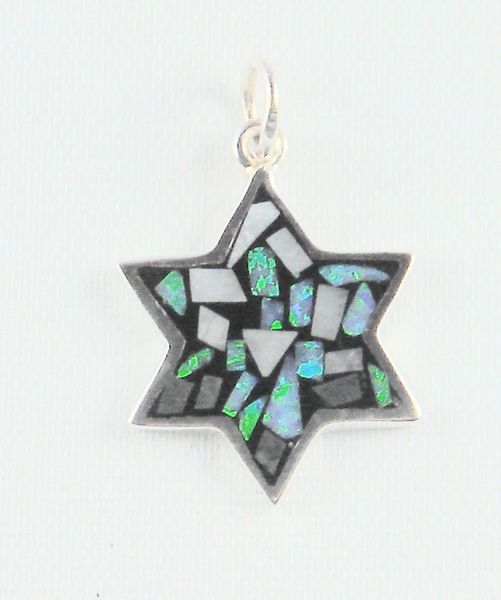 Charm Star Of David Opal 7/8 Inches Long Stained Glass Design Sterling Silver