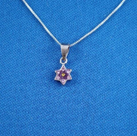 Necklace Mini Star Of David 1/4 Inches Size Pink Or White Stones Available INCLUDES 16 Inches STERLING SILVER CHAIN - Sterling Silver