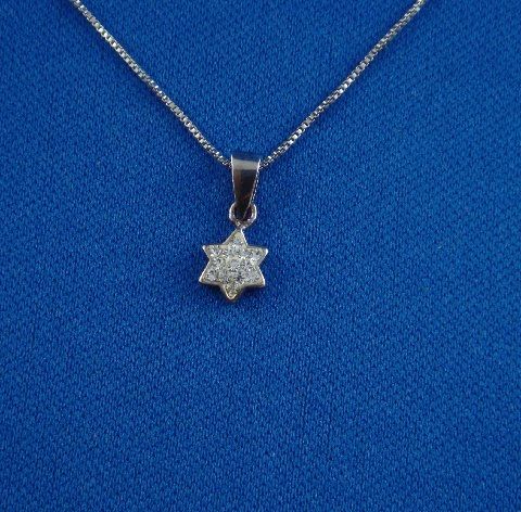 Necklace Mini Star Of David 1/4" Size White Stones INCLUDES 16" STERLING SILVER CHAIN - Sterling Silver