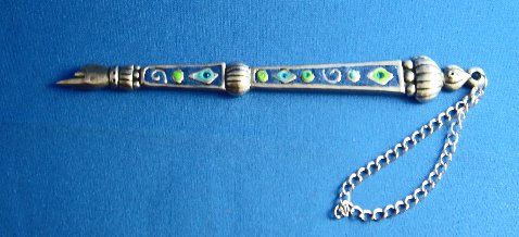 Torah Pointer Pewter With Blue Enamel Accents In Green , Light Blue And Blue Stones. Original Designs By Irit Galmor - Hand Made In Israel