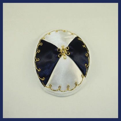 Kippah Baby Satin White/Blue/Gold