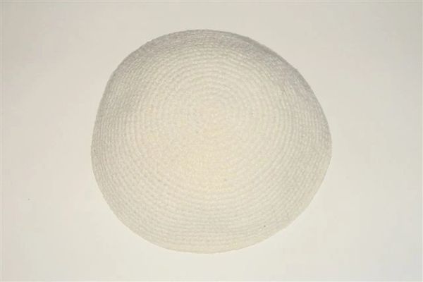 Kippah Crochet Stitch Softer Material White Large - Size: 7 1/4" Diameter, Made In Israel