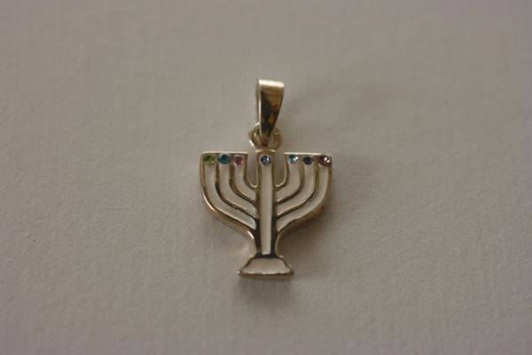 Charm Menorah White w/Color Stones Sterling Silver