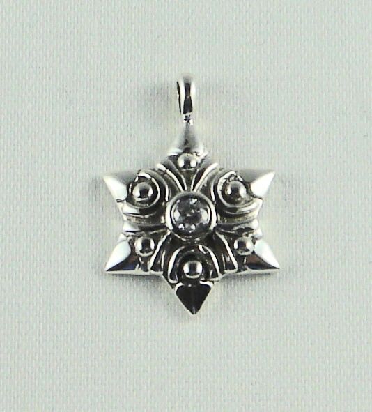 Star of David Modern Charm with Clear Stone in middle - Sterling Silver