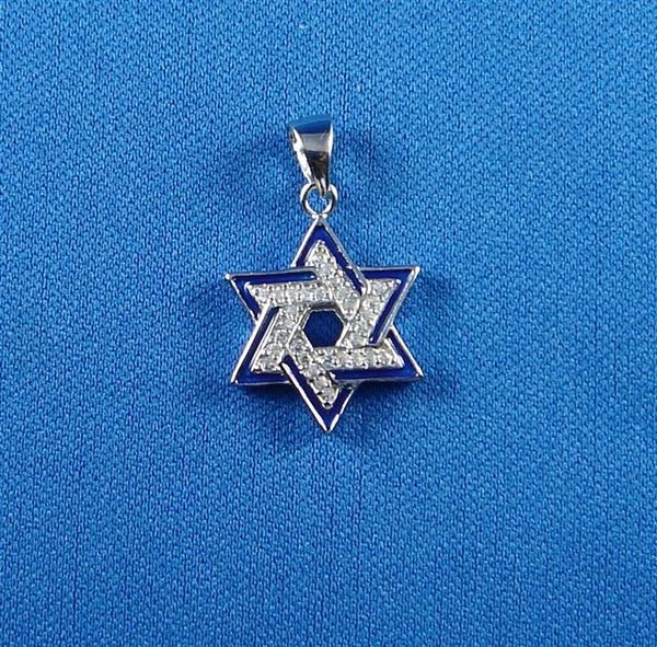 Star of David Charm Sterling Silver with Blue Enamel Frame - Made in Israel