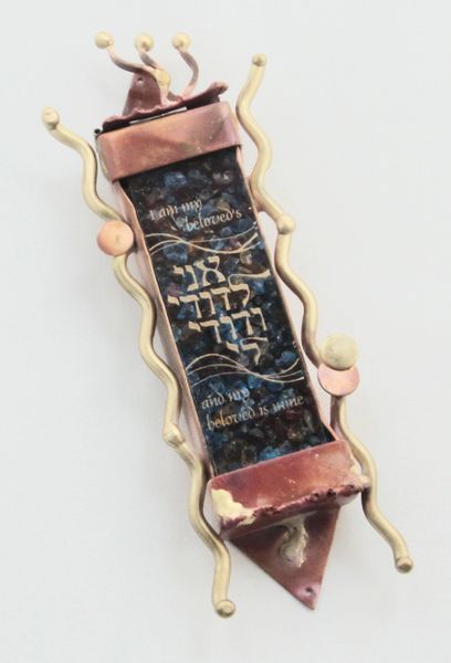 Large original wedding mezuzah Copper and glass by The Gary Rosenthal Collection