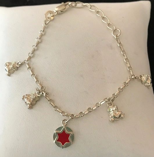 Sterling Silver Baby Bracelet with Mini Bears and Star of David Charms