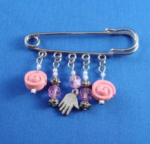 Safety Pin Silver for Baby with Chamsah and assorted charms-2.75" Long