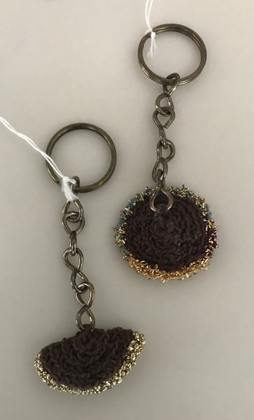 Key Chain "Mini Kippah" Brown w/Gold Trim